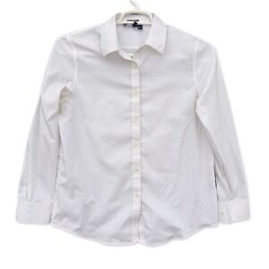 Jones New York Signature Easy Care Shirt Women Sz M White Button Up Long Sleeve